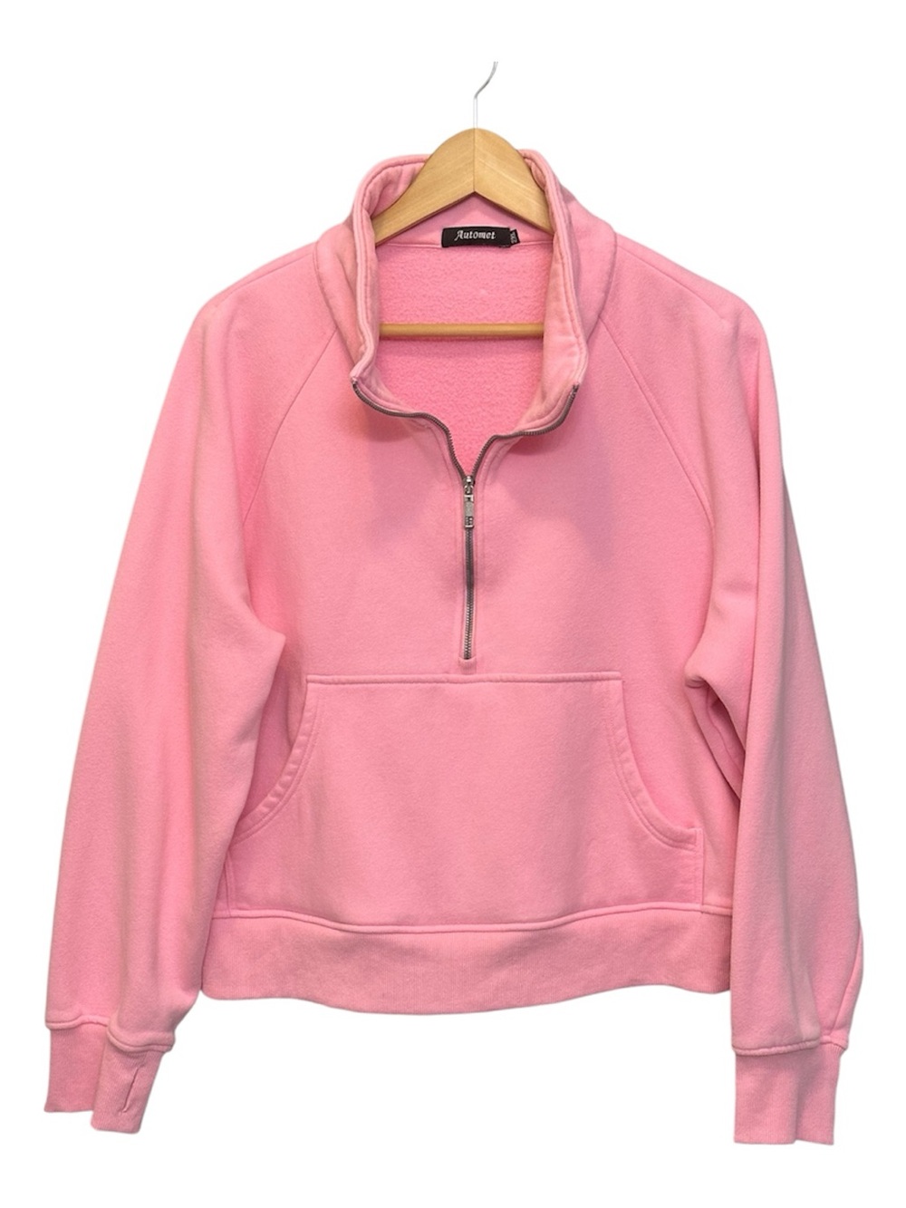 🍉 Pink Half-Zip Fleece Pullover Hoodie